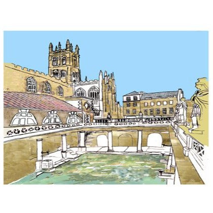 Roman Bath A4 Art Print by Emmeline Simpson