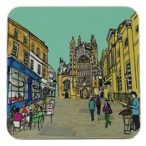 Bath Somerset coaster featuring an illustration of Bath Abbey by Emmeline Simpson at The Bath Art Shop