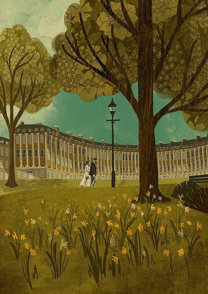 Illustration of Bath Somerset featuring the Royal Crescent by Emy Lou Holmes