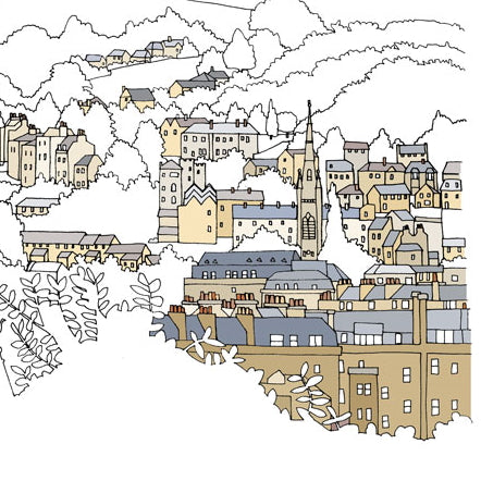 Bath Cityscape: Bath to Prior Park Panorama Illustration by Emily Ketteringham at The Bath Art Shop