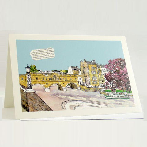 Bath Somerset Greetings Card featuring an illustration of Pulteney Bridge by Emmeline Simpson