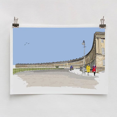 Bath Art featuring an illustration of the Royal Crescent Bath by Alice Rolfe at The Bath Art Shop