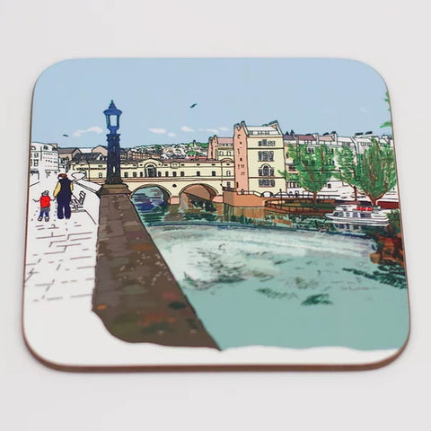 Bath Coaster featuring an illustration of Pulteney Bridge by Alice Rolfe at The Bath Art Shop