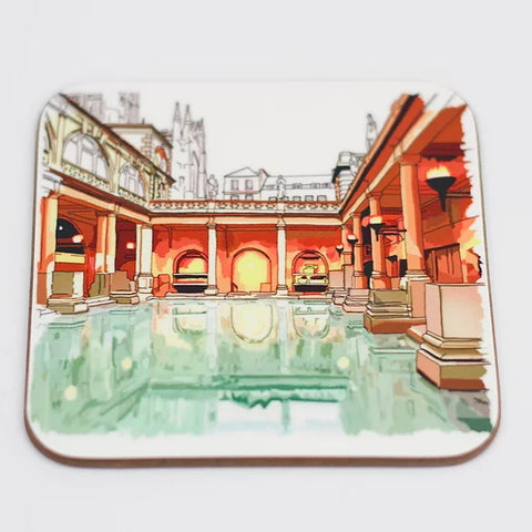 Bath Coaster featuring an illustration of The Roman Baths Coaster by Alice Rolfe at The Bath Art Shop