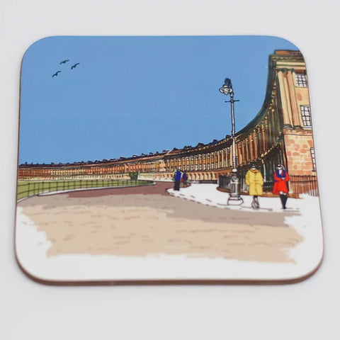 Bath Coaster featuring an illustration of Bath Royal Crescent Coaster by Alice Rolfe at The Bath Art Shop