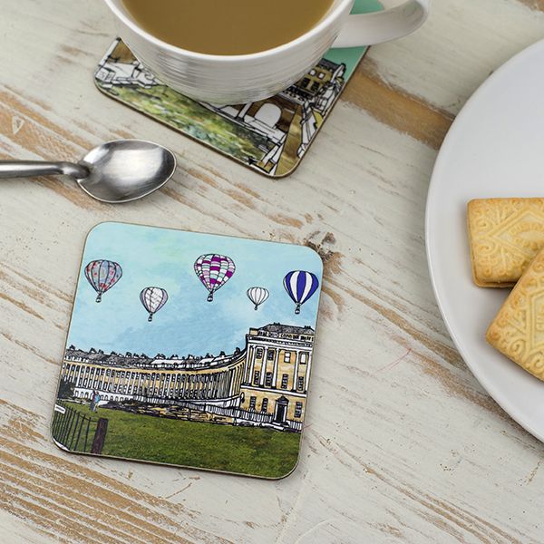 Bath Somerset Coaster featuring an illustration of The Royal Crescent by Emmeline Simpson