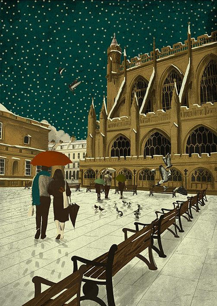 Bath Abbey illustration in the snow