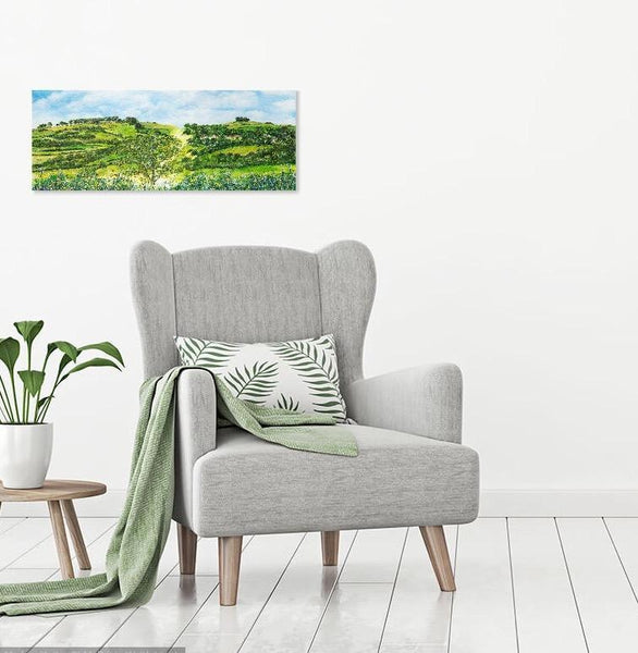 Modern apartment in Bath with canvas print of Kelston Roundhill