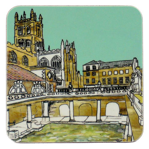 Bath Somerset coaster featuring an illustration of The Roman Baths by Emmeline Simpson
